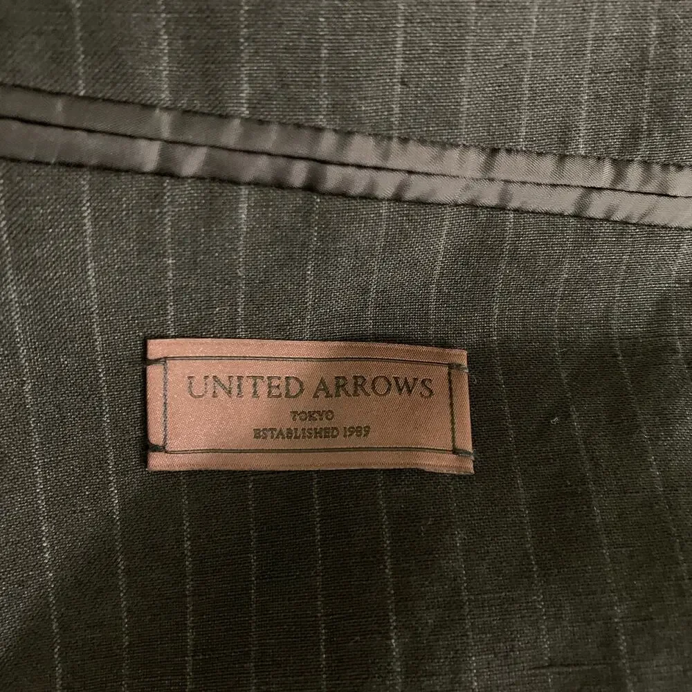 UNITED ARROWS Chest Size 48 Black Grey Pinstripe Cotton Blend Sport Coat